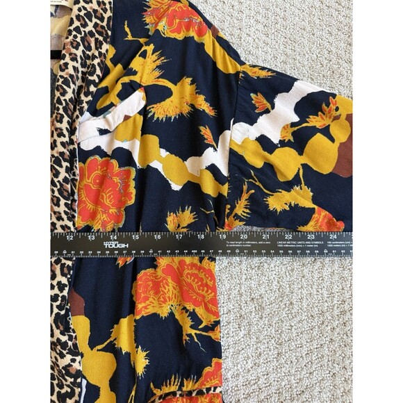 Free People Size S Wild Nights Duster Open Front Floral Print Leopard Trim Boho - Picture 11 of 13